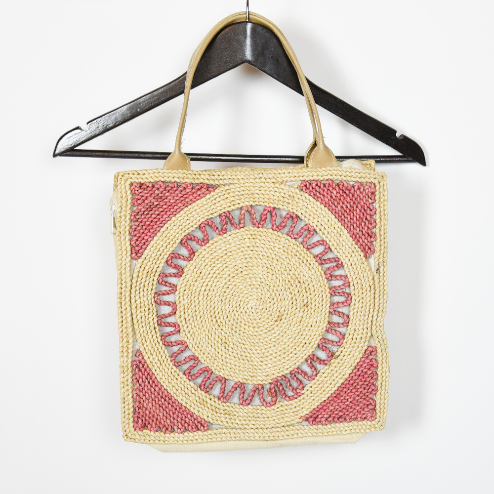 Vintage Sunburst Straw Woven Bag Purse